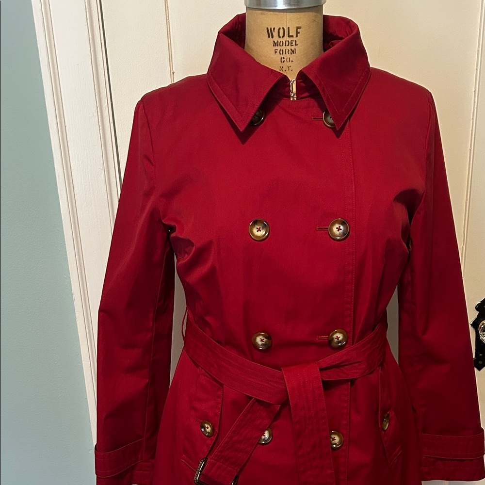 MICHAEL Michael Kors Red Double-Breasted Trench Coat with Belt - Picture 2 of 9